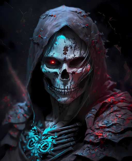 A skeleton in a hood