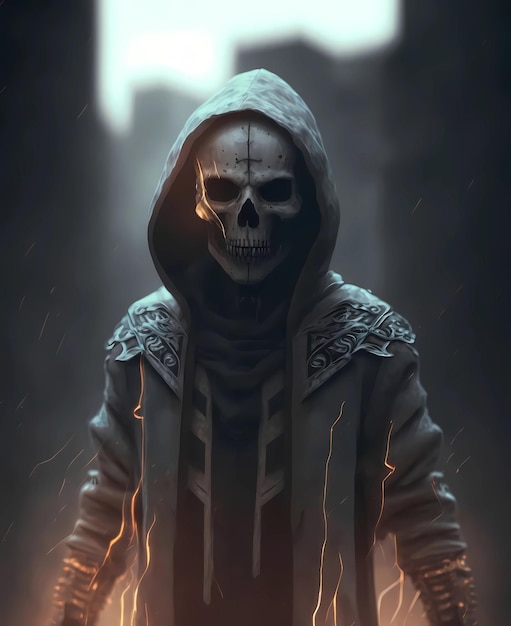 A skeleton in a hood