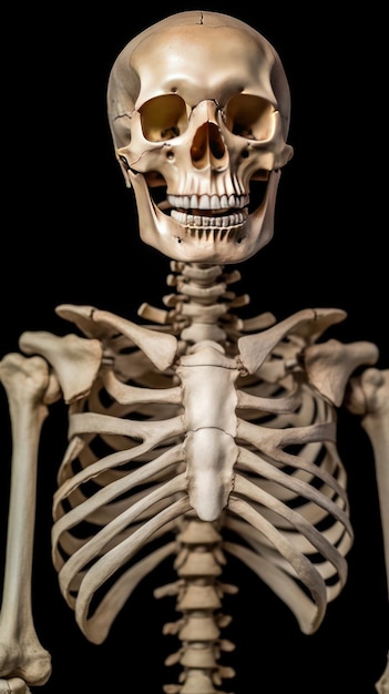 A skeleton is shown in front of a black background.