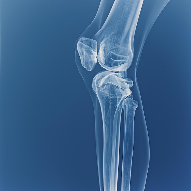 A skeleton leg with a knee joint missing