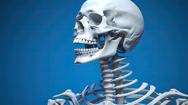 A skeleton model with blue background