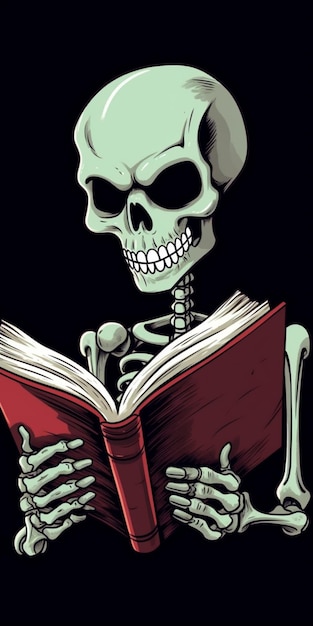 A skeleton reading a book while sitting down generative ai