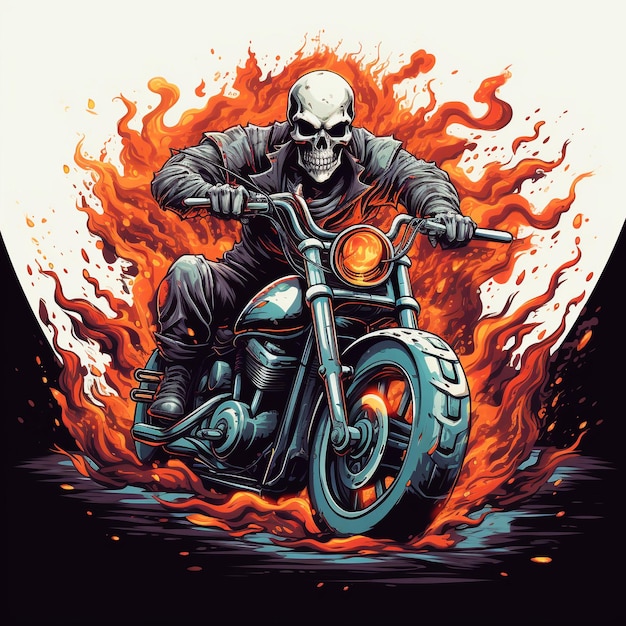 Skeleton rider with flame abstract background