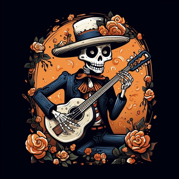 Foto skeleton serenade a jolly day of the dead banjo speler
