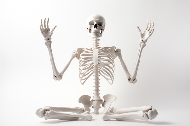 a skeleton sitting on the floor