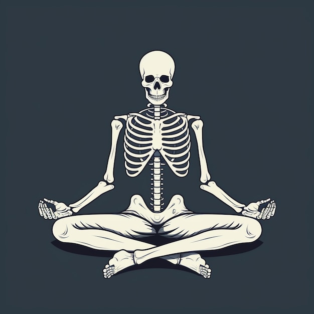 skeleton sitting in a yoga pose with crossed legs generative ai