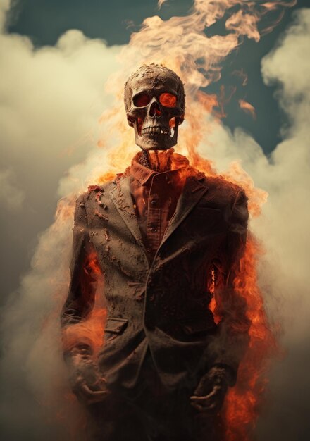 Скелет в горящем костюме.