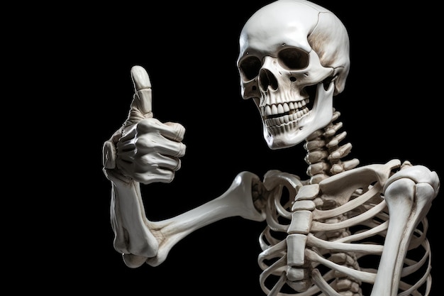 Photo skeleton thumbs up a humorous bonechilling approval sign made with generative ai