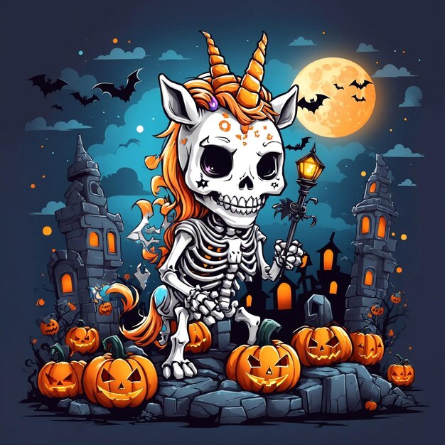 Скелет-единорог празднует Хэллоуин 2