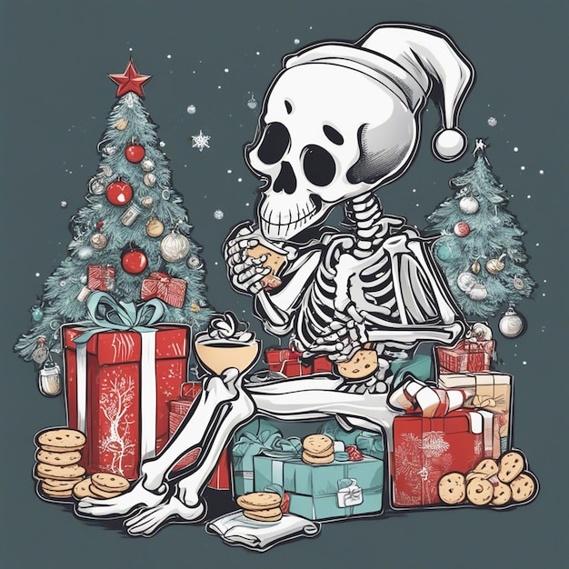 Photo a skeleton ware santa hat