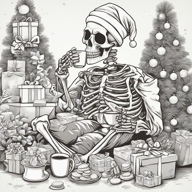 A skeleton ware santa hat