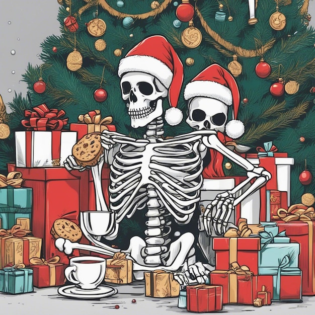 A skeleton ware santa hat