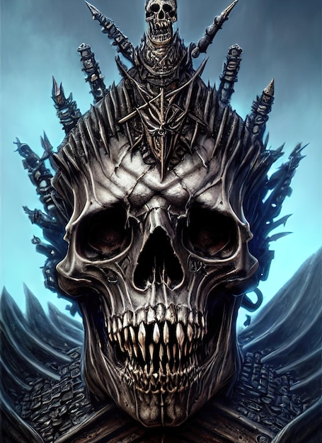 Skeleton warrior skull of evil from hell surrealism fantasy\
scary skull portrait 3d illustration