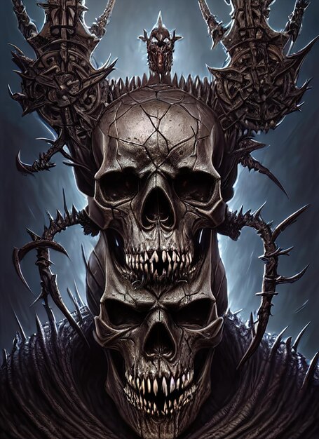 Skeleton warrior skull of evil from hell surrealism fantasy\
scary skull portrait 3d illustration