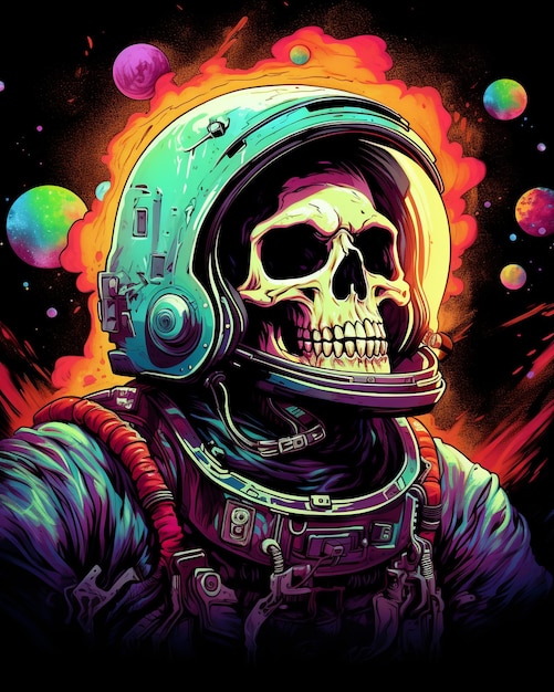 Skeleton wearing astronaut costume in space