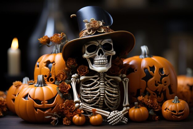 Premium AI Image | Skeleton wearing witchs hat AI generated Halloween ...