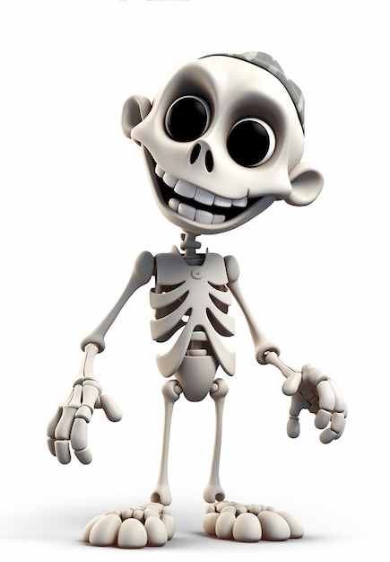 A skeleton with big eyes and a big smile on his face