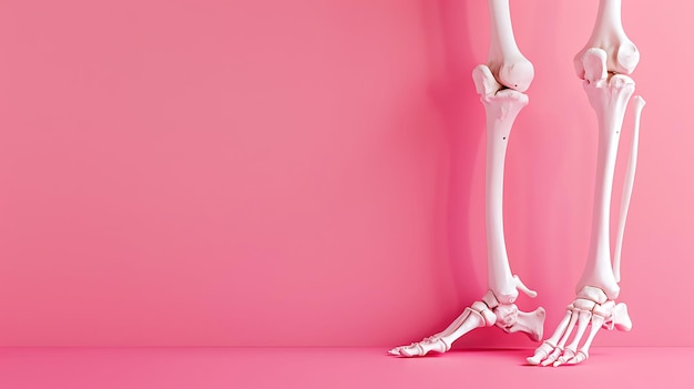 Photo a skeleton with a bone on it sits on a pink wall