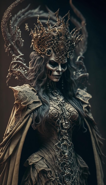 A skeleton with a crown and a cross on it