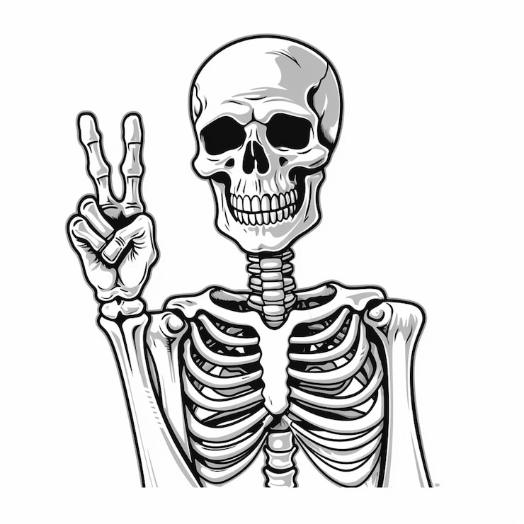 Photo skeleton with hand up in victory sign generative ai