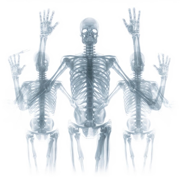 A Skeleton with Raised Arms and Hands