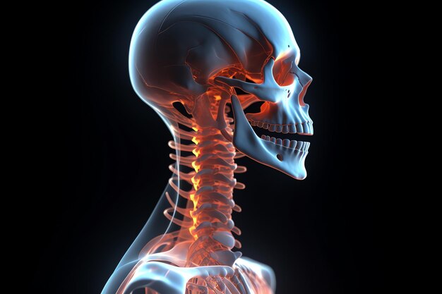 Foto uno scheletro con luce rossa e blu