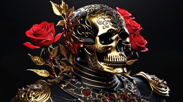 Photo skeleton with a rose in its hair