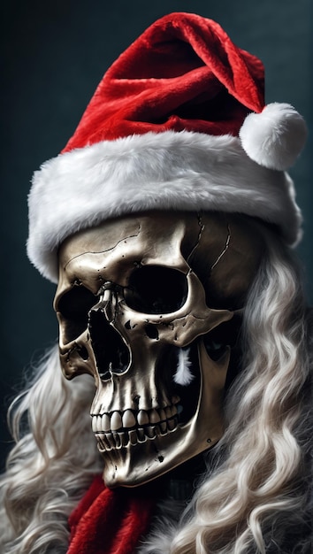Скелет с шляпой Санта-Клауса