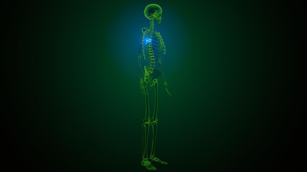 a skeleton with a skeleton in a green glow