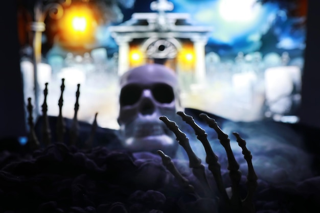 Skeleton Zombie Hand Rising Out Of GraveYard HalloweenxA