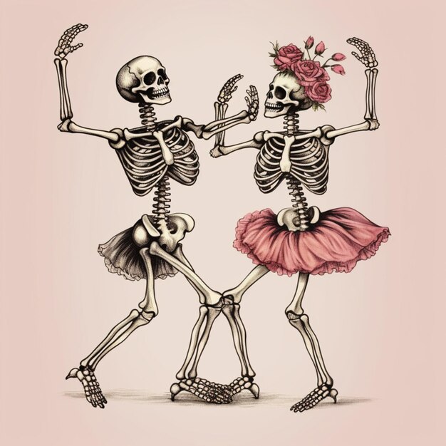 skeletons dancing in a tutu and a skeleton in a tutu generative ai