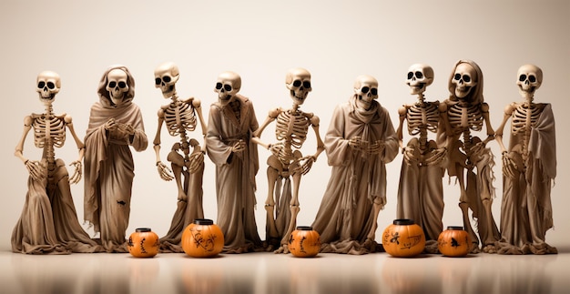 Фото Скелеты в костюмах на хэллоуин изображение, созданное ai