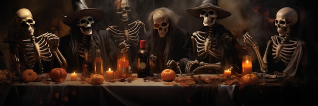 Skeletons Partying In A Macabre Celebration Halloween