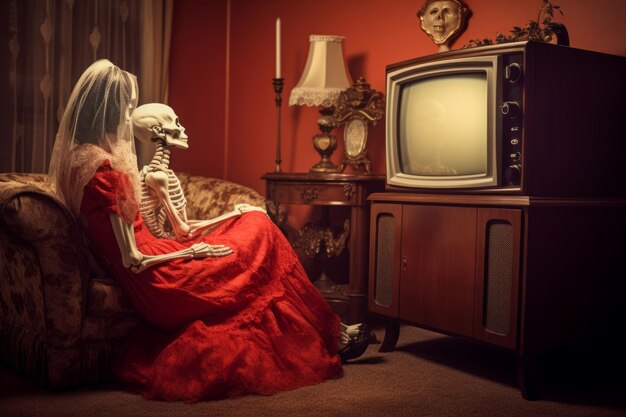 写真 テレビを見ている骨格はaiを生成します