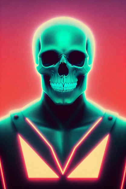 Skeletportret in synthwave-stijl