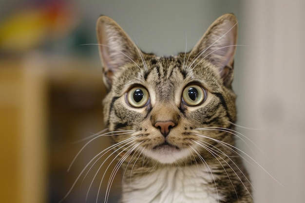 Foto un gatto tabby scettico e sorpreso con gli occhi grandi