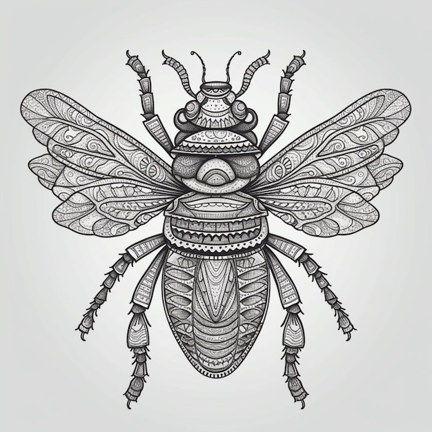 Photo a sketch of a bee with a pattern on it.