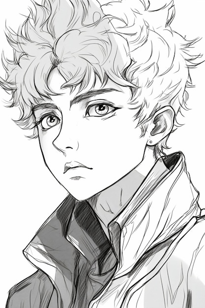 Lexica  male whos mixed black and white curly hair anime style