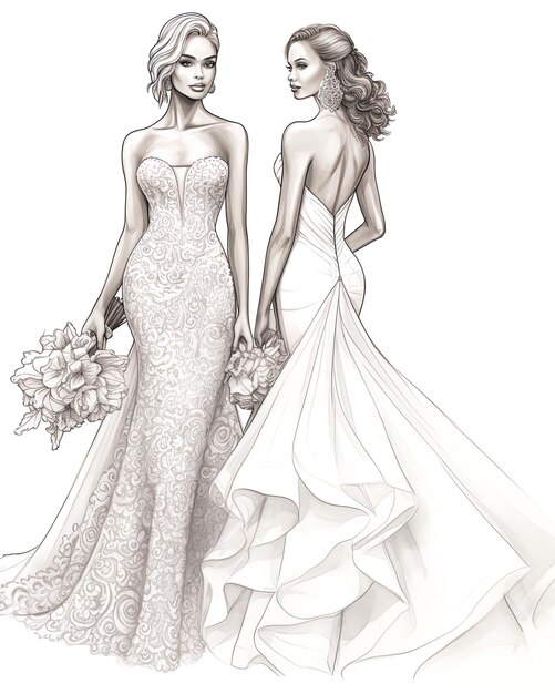 Photo sketch of bride and bridesmaid by person