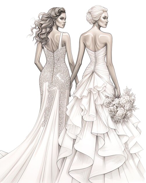 sketch of bride and bridesmaid by person