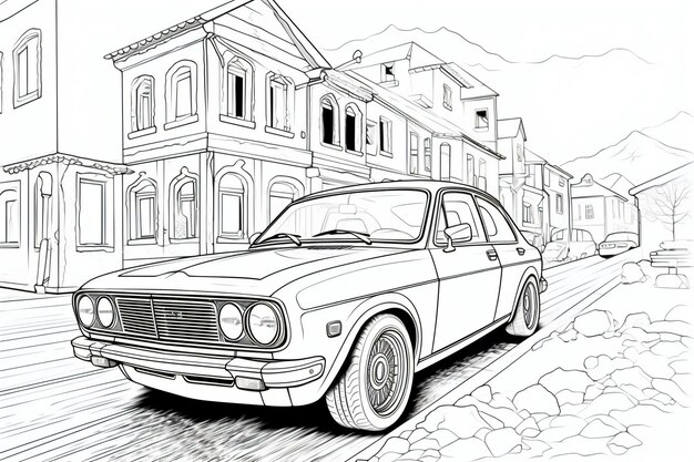 Sketch of a classic car in the city