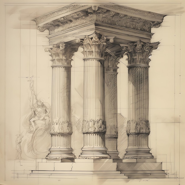 Скетч Создать предварительный эскиз коринфской колонны с изображением греческих ворот, нарисованных вручную