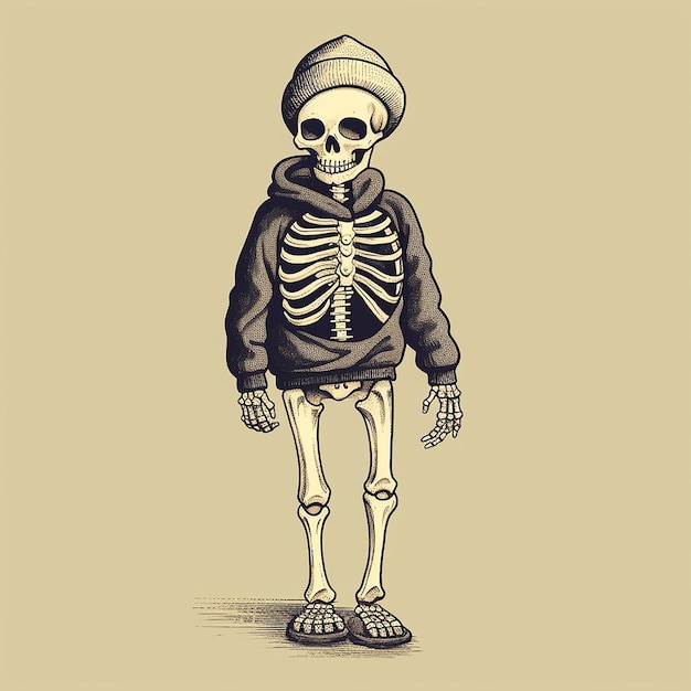 Photo sketch of creepy and cute skeleton