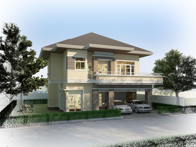 Sketch design of house 3d rendering