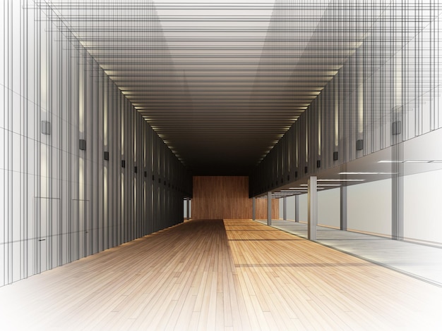 Sketch design of interior hall 3d rendering