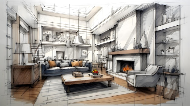 Sketch design of interior living