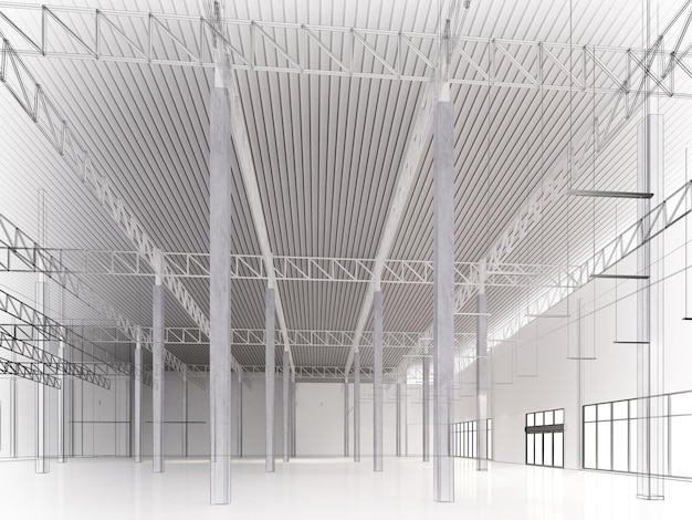 Sketch design of interior warehouse 3d rendering