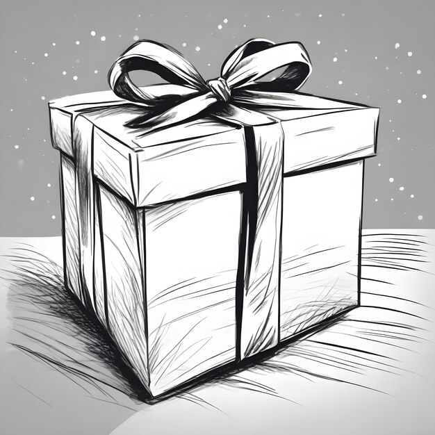 Photo sketch drawing gift box on white background