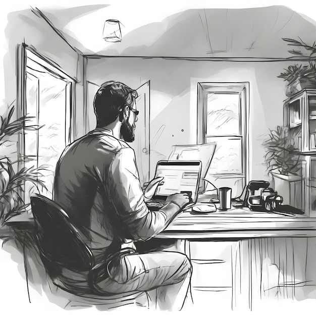 Sketch Drawing Nomad Visa Remote Job Creative Design