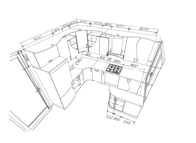 Фото Эскиз мебели для кухни с измерениями
